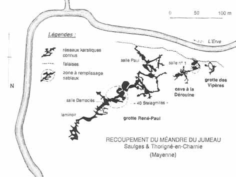 Plan des réseaux souterrains dans le méandre du Jumeau